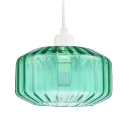 Rackhams Modern Emerald Green Ribbed Glass Non Electric Pendant Shade with Flat Style - thumbnail 2