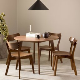 Rackhams Roxby Round Dining Table in Walnut 120x76cm Included 4 Roxby Dining Chairs in Walnut - Brown - No - Brown