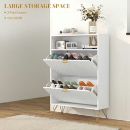 Rackhams Narrow Shoe Storage Cabinet with 2 Flip Drawers for 12 Pairs of Shoes - thumbnail 3