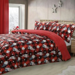 Rackhams Gonks Check Flannel Printed Cotton Blend Duvet Cover and Pillowcase Set - Red - King