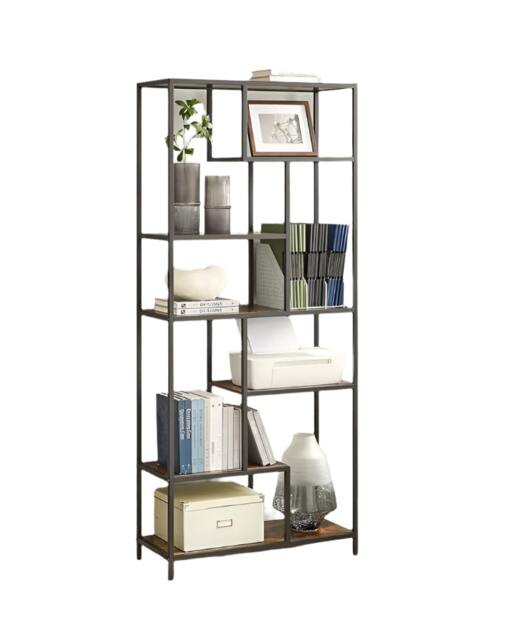 Rackhams Rustic 6-Tier Geometric Bookcase – Industrial Display Shelf for Living Room, Study, Kitchen - image 1