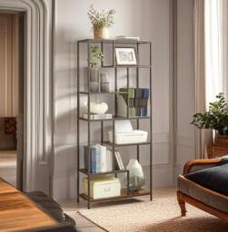 Rackhams Rustic 6-Tier Geometric Bookcase – Industrial Display Shelf for Living Room, Study, Kitchen - thumbnail 2
