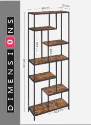 Rackhams Rustic 6-Tier Geometric Bookcase – Industrial Display Shelf for Living Room, Study, Kitchen - thumbnail 6