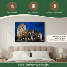 Rackhams Roman Coliseum Print LED Canvas, 60 x 40 cm, Stretched Wooden Frame, 6 LED Lights in the Arches, Battery Powered with Switch - thumbnail 6