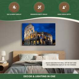 Rackhams Roman Coliseum Print LED Canvas, 60 x 40 cm, Stretched Wooden Frame, 6 LED Lights in the Arches, Battery Powered with Switch - thumbnail 3