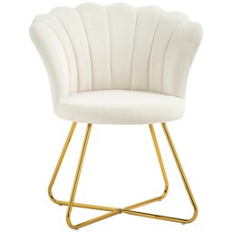 Rackhams Accent Chair, Velvet Armchair with Lotus Backrest, Steel Legs, Cream - Cream - Modern - 1 - thumbnail 2