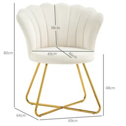Rackhams Accent Chair, Velvet Armchair with Lotus Backrest, Steel Legs, Cream - Cream - Modern - 1 - thumbnail 5
