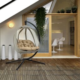 Rackhams Folding Hanging Egg Chair w/ Cushion and Stand for Indoor Outdoor Khaki - Grey - Steel, Mesh, Polyester, PP Cotton - 126cm x 97cm x 172cm - thumbnail 3