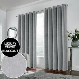 "Rackhams Hampton 100% Blackout Luxury Supersoft Velvet Thermal Eyelet Curtains for Living Room & Bedrooms - Cream - 66"" (168cm) Width x 54"" (137cm) Drop" - thumbnail 3