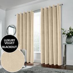 "Rackhams Hampton 100% Blackout Luxury Supersoft Velvet Thermal Eyelet Curtains for Living Room & Bedrooms - Cream - 66"" (168cm) Width x 54"" (137cm) Drop"