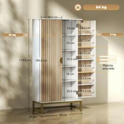 Rackhams Kitchen Cabinet with Double Doors, 5 Tiers, 12 Spice Racks, White - Kitchen Cupboard - Particleboard, Metal - White, Natural Wood, Gold-tone - thumbnail 3