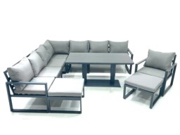 Rackhams 10 Seater Outdoor Aluminum Garden Furniture Set Corner Sofa Chair 2 Big Footstools Adjustable Rising Lifting Dining Table Sets Dark Grey - thumbnail 2