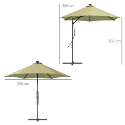 Rackhams 3m Cantilever Garden Umbrella Parasol with Solar LED and Easy Lever with Cross Base and Waterproof Cover, Outdoor Sun Shades - Beige - Dark Grey - Φ290 x 260Hcm - thumbnail 6