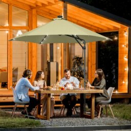 Rackhams 3m Cantilever Garden Umbrella Parasol with Solar LED and Easy Lever with Cross Base and Waterproof Cover, Outdoor Sun Shades - Beige - Dark Grey - Φ290 x 260Hcm - thumbnail 2