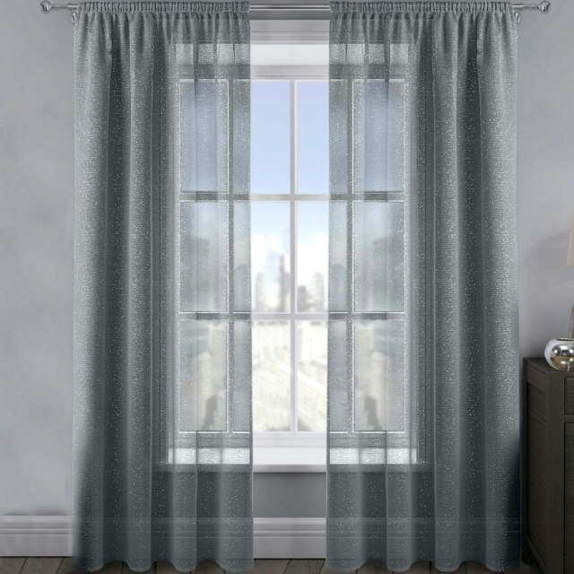 Rackhams Alessandria Sparkle Slot Top Voile Panel - 137cm x 228cm - Charcoal - image 1