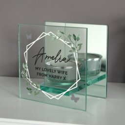 Rackhams Personalised Mirrored Glass Tea Light Candle Holder - thumbnail 2
