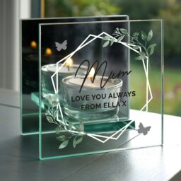 Rackhams Personalised Mirrored Glass Tea Light Candle Holder - thumbnail 1