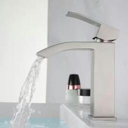 Rackhams Waterfall Chrome Mono Basin Mixer Tap Bathroom Sink Faucet with Waste Set - Silver - Steel - thumbnail 6