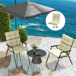 Rackhams 2pc Outdoor Seat Cushion with Backrest, Ties, for Garden, Beige - Beige - Polyester - Tufted - thumbnail 3