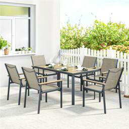 Rackhams 7 Piece Garden Dining Set, Outdoor Table and 6 Chairs, Khaki
