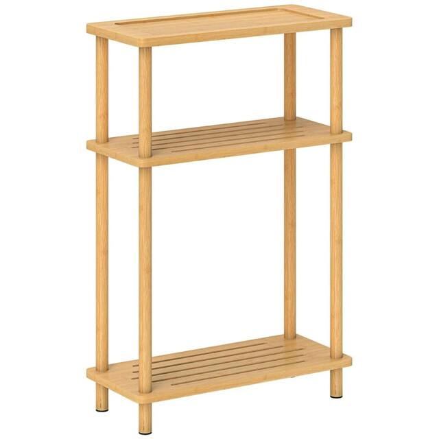 Rackhams Bamboo Side Table, 3-Tier Slim End Table, Nordic Style, for Living Room, Bedroom, Office, Tool-Free Assembly, Natural Wood Finish