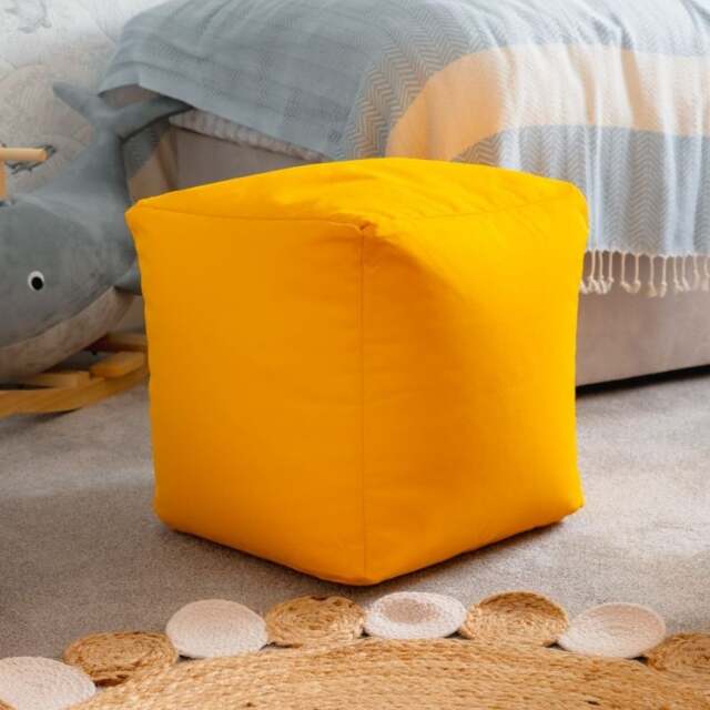 Rackhams Waterproof Cube Indoor Outdoor Bean Bag Foot Stool Pouffe - Yellow - image 1