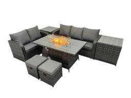 Rackhams Garden Outdoor Rattan Furniture Set Rattan Love Sofa 3 Seater Sofa with 2 Side Tables 2 Small Footstools Dark Grey Mixed - thumbnail 2
