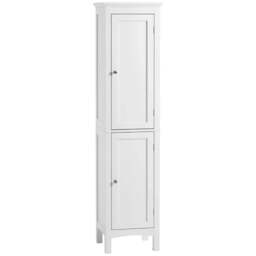 Rackhams Tall Bathroom Storage Unit, Slim Bathroom Cabinet with Adjustable Shelves and Double Door, White - thumbnail 1