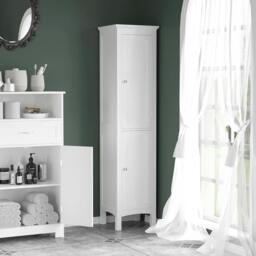 Rackhams Tall Bathroom Storage Unit, Slim Bathroom Cabinet with Adjustable Shelves and Double Door, White - thumbnail 2