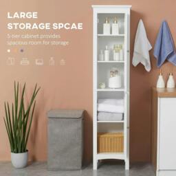 Rackhams Tall Bathroom Storage Unit, Slim Bathroom Cabinet with Adjustable Shelves and Double Door, White - thumbnail 5