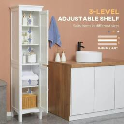 Rackhams Tall Bathroom Storage Unit, Slim Bathroom Cabinet with Adjustable Shelves and Double Door, White - thumbnail 6