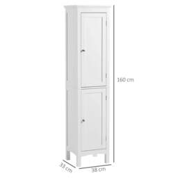 Rackhams Tall Bathroom Storage Unit, Slim Bathroom Cabinet with Adjustable Shelves and Double Door, White - thumbnail 3