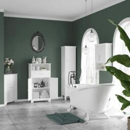 Rackhams Tall Bathroom Storage Unit, Slim Bathroom Cabinet with Adjustable Shelves and Double Door, White - thumbnail 4
