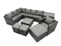 Rackhams Rattan Garden Furniture Patio Furniture Sets with Corner Sofa Chair Square Coffee Table Side Table 3 Footstools Dark Grey Mixed - thumbnail 1