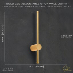 Rackhams Modern and Sleek Stick Style Ambient LED Wall Light Fitting in Plated Brush Gold - thumbnail 4