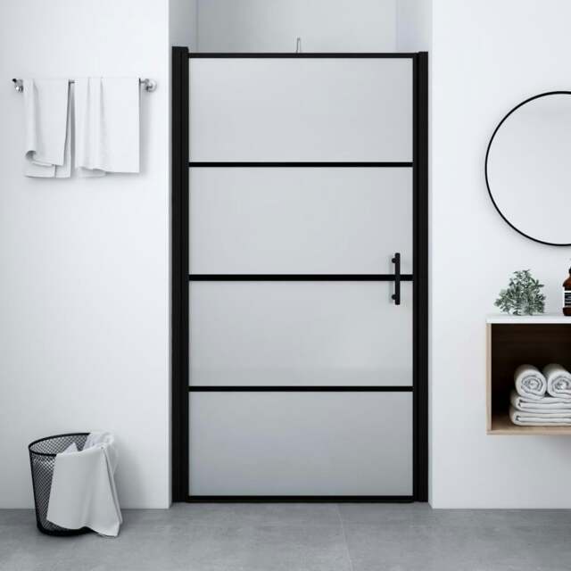 Rackhams Shower Door Frost Tempered Glass 100x178 cm Black