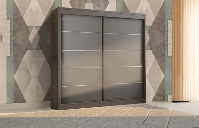 Rackhams Stylish Bedroom Sliding Wardrobe - comes in White/Grey/Black/Oak and Width 120cm/150cm/180cm/203cm/250cm - 150cm - Grey - Modern - image 1