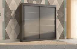 Rackhams Stylish Bedroom Sliding Wardrobe - comes in White/Grey/Black/Oak and Width 120cm/150cm/180cm/203cm/250cm - 150cm - Grey - Modern - thumbnail 1