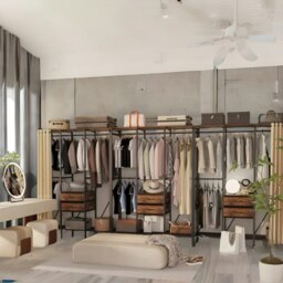 Rackhams Industrial Open Wardrobe Garment Rail With Shelves Rustic Brown - thumbnail 5