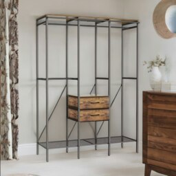 Rackhams Industrial Open Wardrobe Garment Rail With Shelves Rustic Brown - thumbnail 6