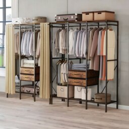 Rackhams Industrial Open Wardrobe Garment Rail With Shelves Rustic Brown - thumbnail 2