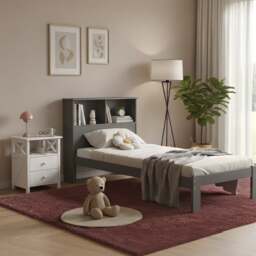 Rackhams Easton Wooden Single Bed Frame with Shelf Headboard, White or Grey - White - thumbnail 5