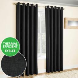 "Rackhams Black Plain Textured Thermal Room Darkening Energy Saving Pair of Curtains For Bedroom & Living Room - 90"" (229cm) Width x 72"" (183cm) Drop"