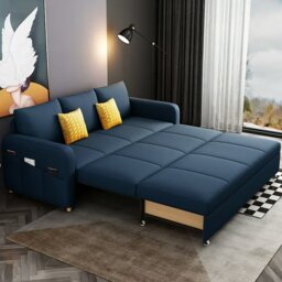 Rackhams Gabriel Two Seater Sofa Bed, Linen - Dark Blue - 120cm (With One Drawer)