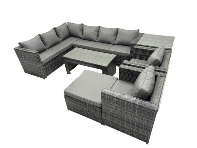 Rackhams 7 Pieces Outdoor PE Rattan Garden Furniture Corner Sofa Oblong Coffee Table Set with Cushions Chair Big Footstool Side Table Dark Grey Mixed - image 1
