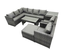 Rackhams 7 Pieces Outdoor PE Rattan Garden Furniture Corner Sofa Oblong Coffee Table Set with Cushions Chair Big Footstool Side Table Dark Grey Mixed - thumbnail 1