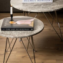 Rackhams Prunus Round Side Table with Grey-Brown Marble Top - 1 - thumbnail 5