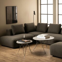 Rackhams Prunus Round Side Table with Grey-Brown Marble Top - 1 - thumbnail 3