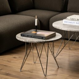Rackhams Prunus Round Side Table with Grey-Brown Marble Top - 1 - thumbnail 4