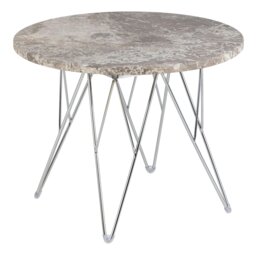 Rackhams Prunus Round Side Table with Grey-Brown Marble Top - 1